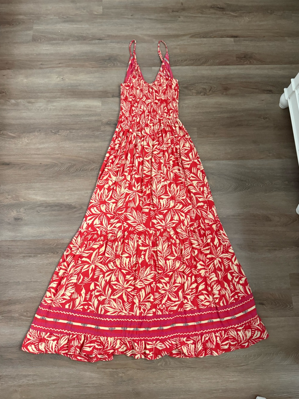 Angie Red and Cream Floral Maxi Dress with Spaghetti Straps - Picture 2 of 3